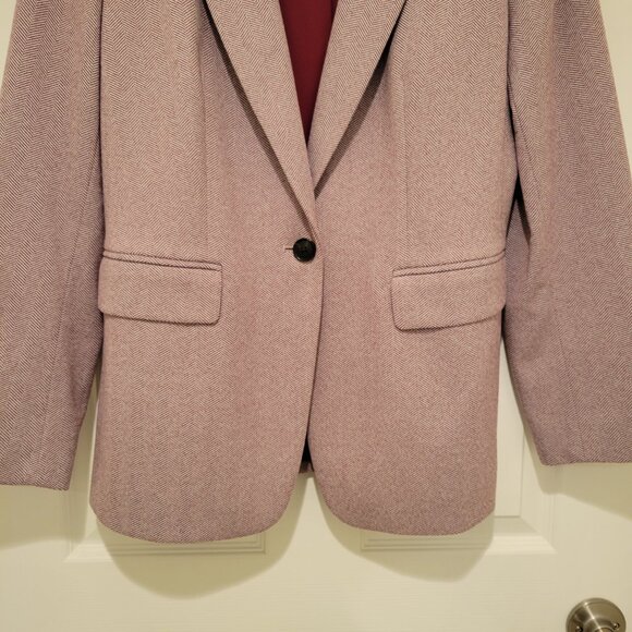 LOFT Faux Suede Elbow Patch Herringbone Blazer Sz 10 - Picture 10 of 13